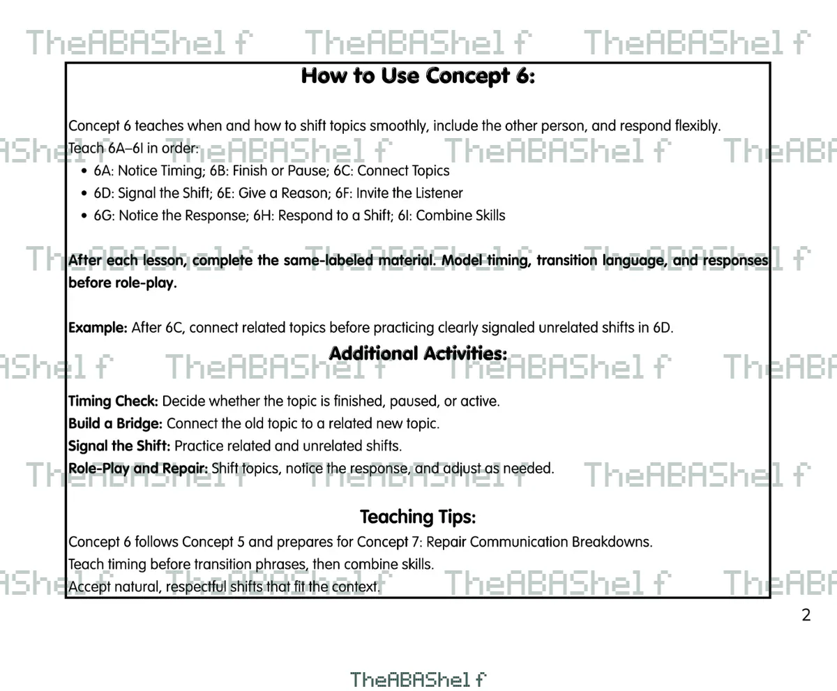 Watermarked preview of Concept 6 Lesson Plan: Shift Topics Appropriately