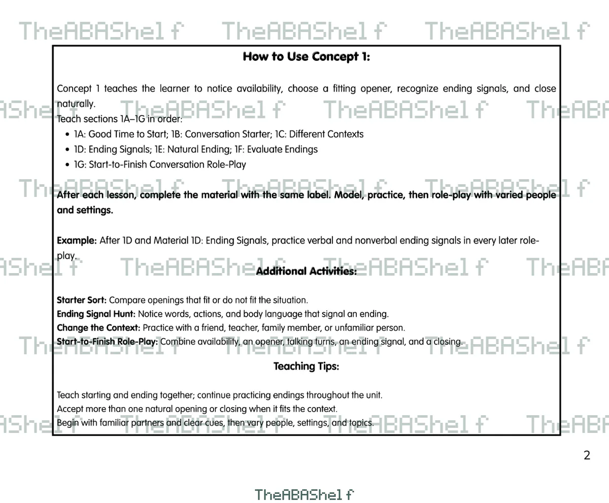 Watermarked preview of Concept 1 Lesson Plan: Start and End A Conversation