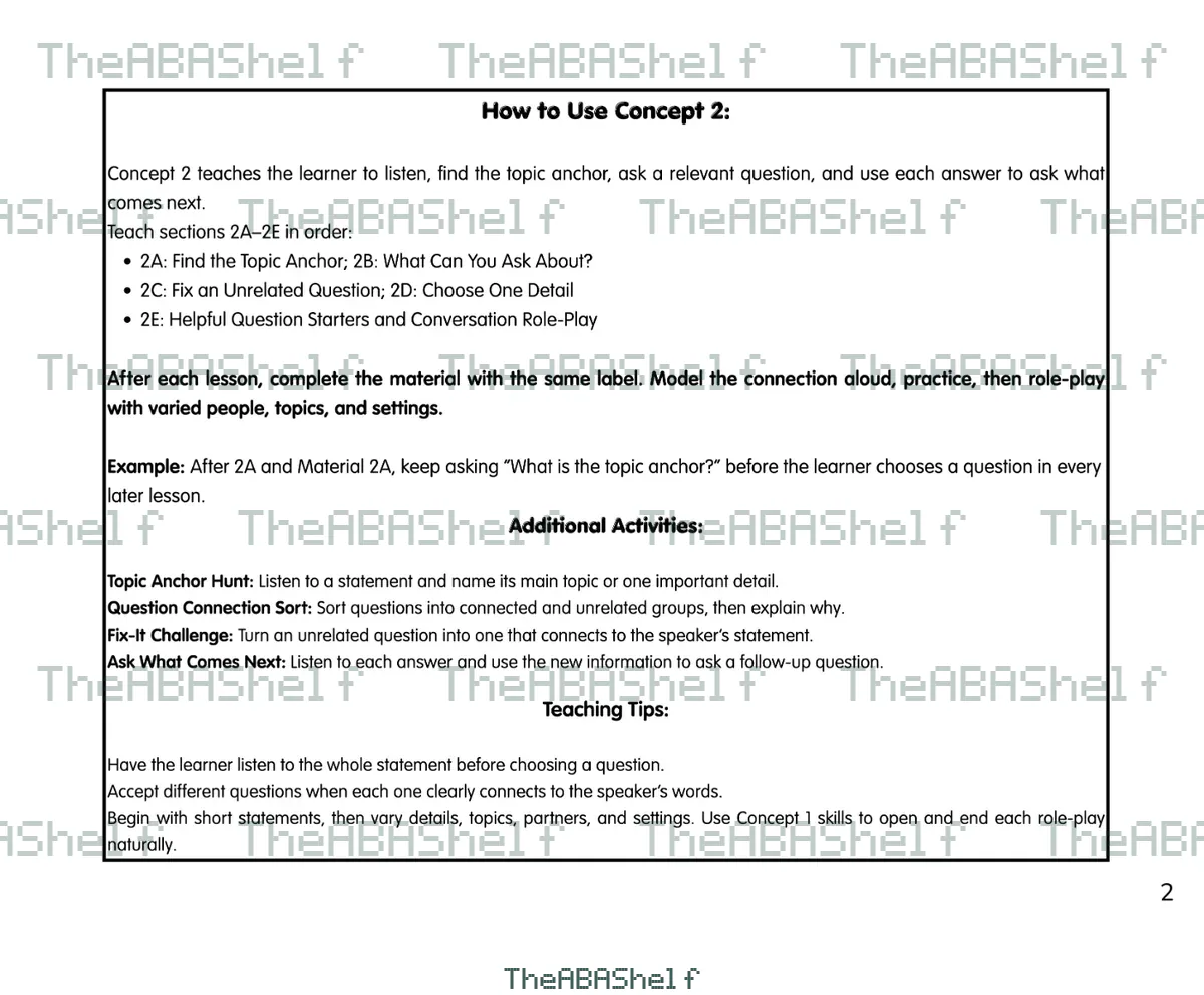 Watermarked preview of Concept 2 Lesson Plan: Ask Relevant Questions