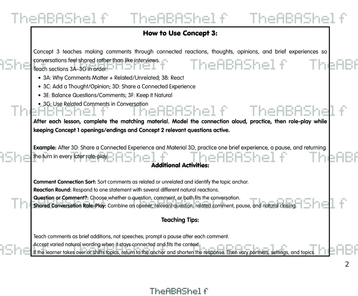 Watermarked preview of Concept 3 Lesson Plan: Make Related Comments