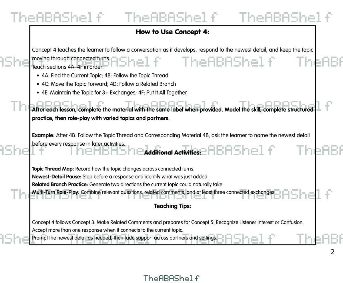 Watermarked preview of Concept 4 Lesson Plan: Maintain a Conversation Topic