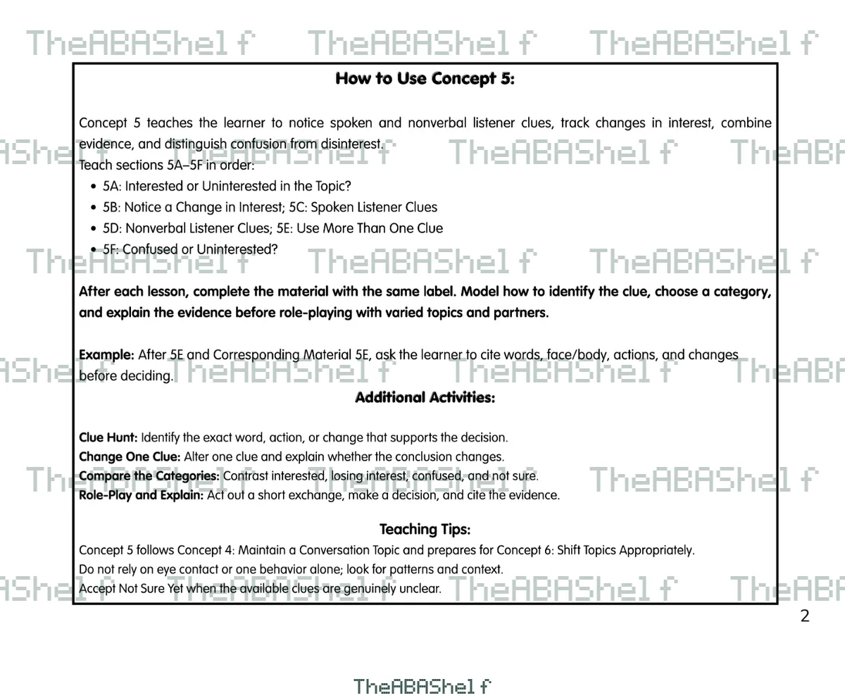 Watermarked preview of Concept 5 Lesson Plan: Recognize Listener Interest or Disinterest