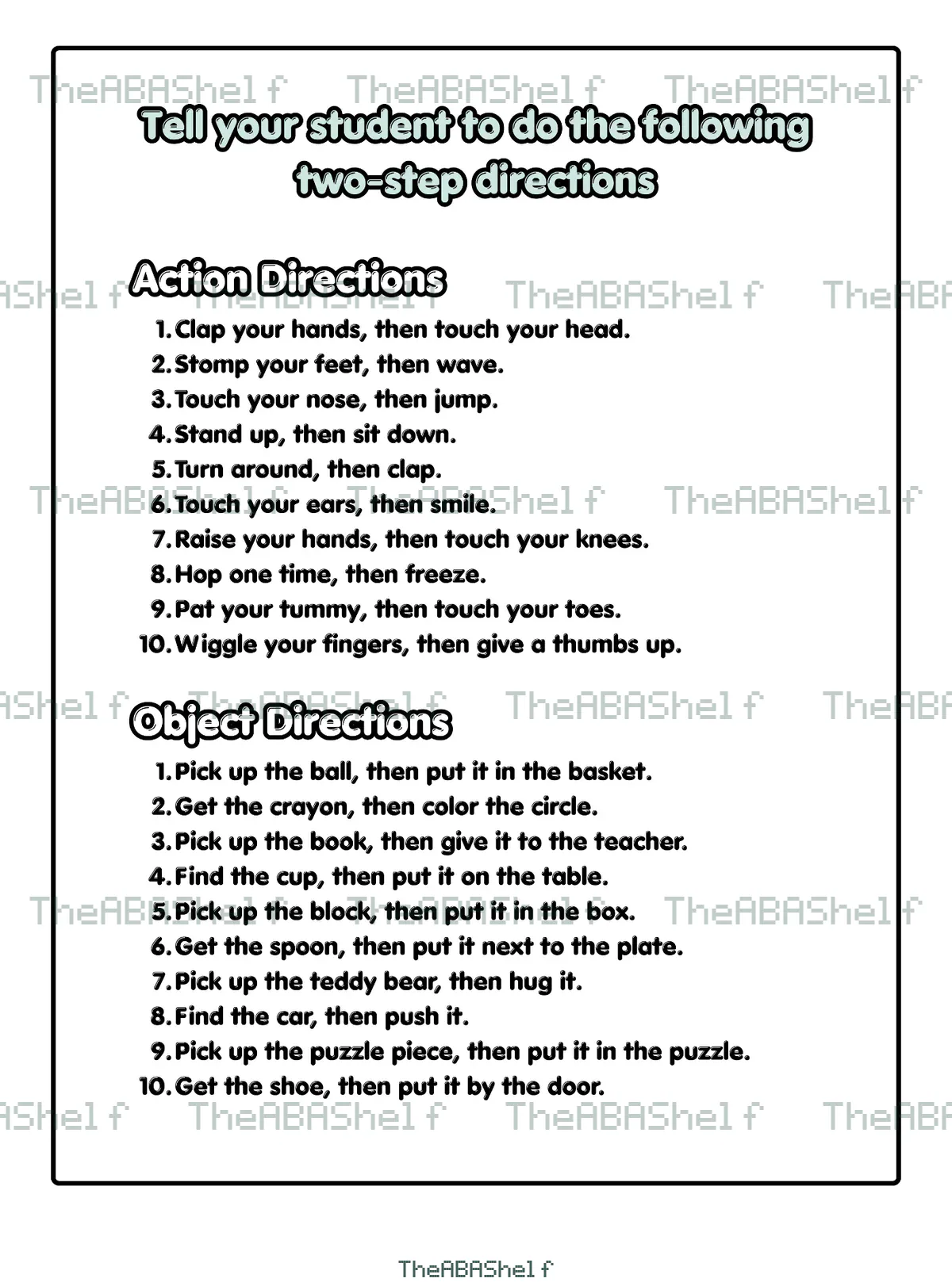Watermarked preview of Following 2- Step Directions List