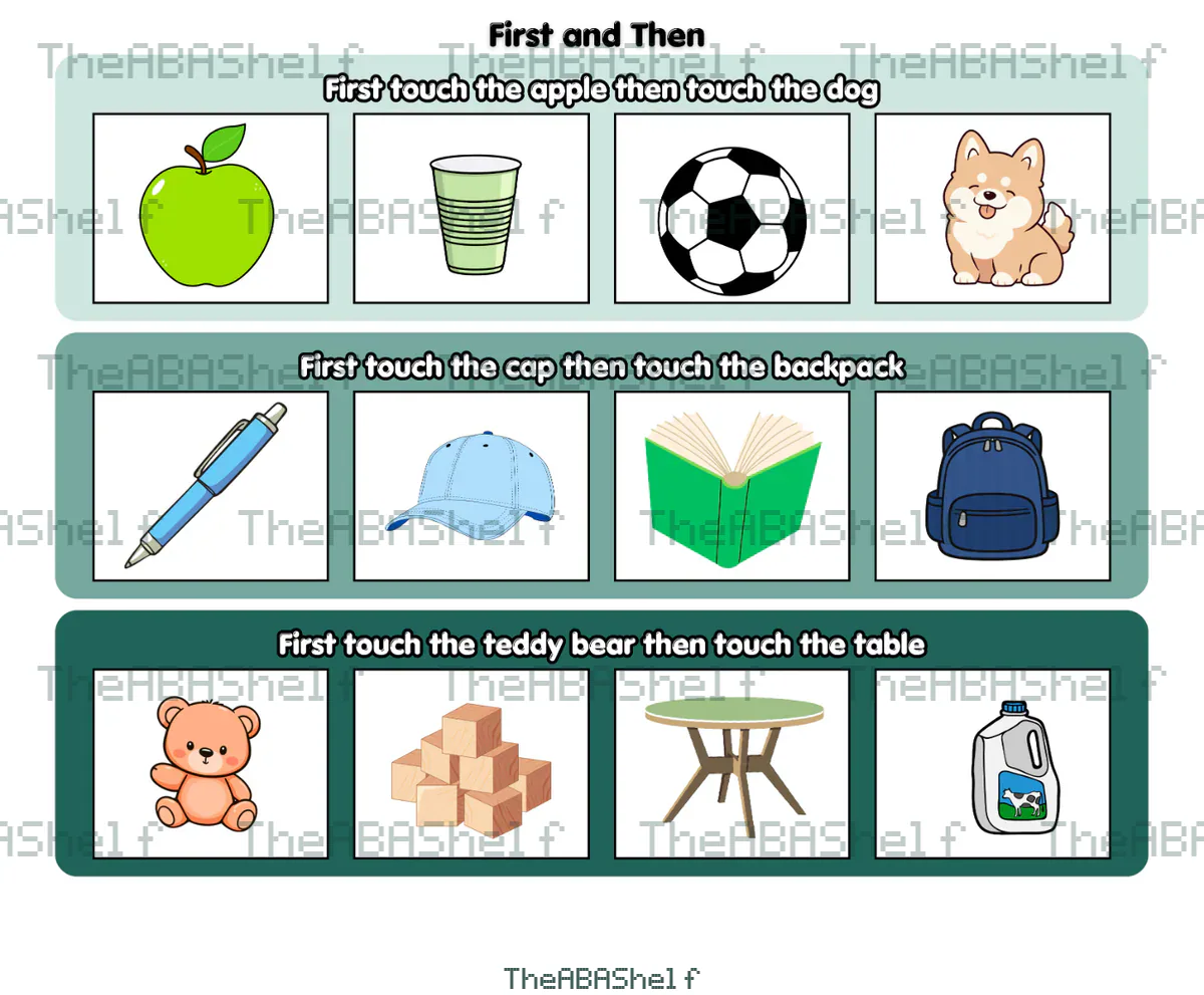 Watermarked preview of Following Directions: First & Then level 2 (with multiple distractors)