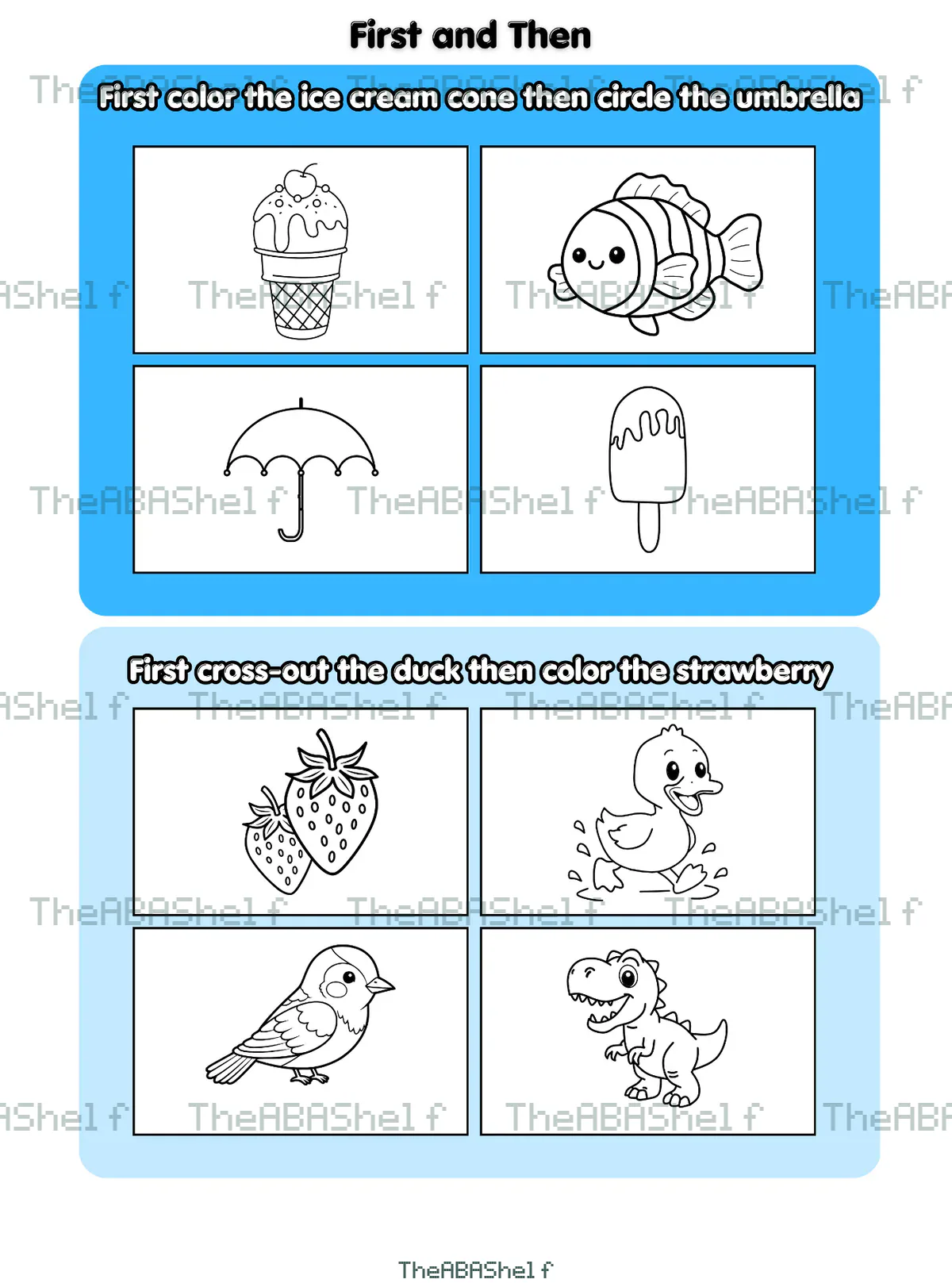 Watermarked preview of Following Directions: First & then level 3 (multiple distractors, different actions)