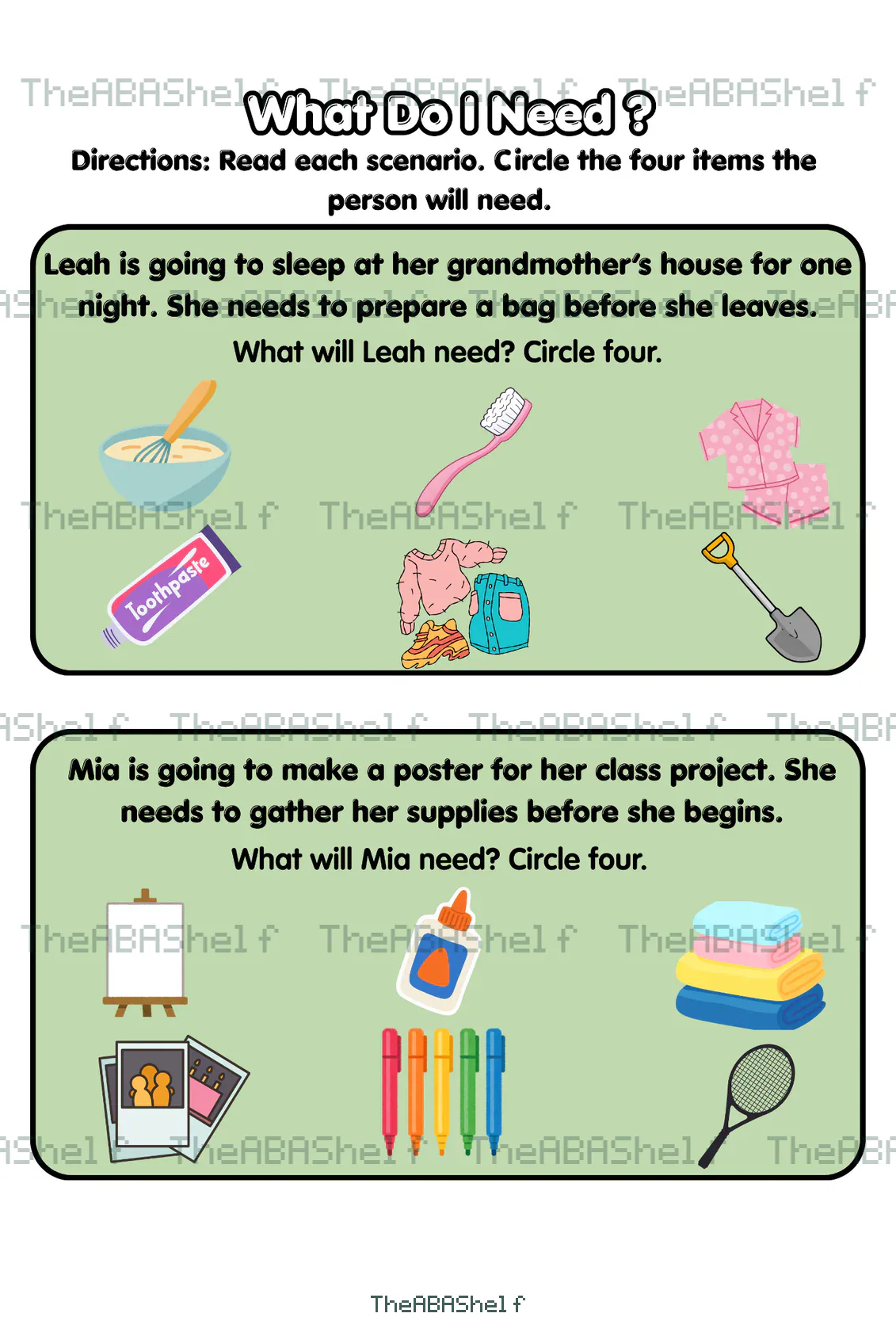 Watermarked preview of Planning and Organizing: Identify Items Needed for an Activity