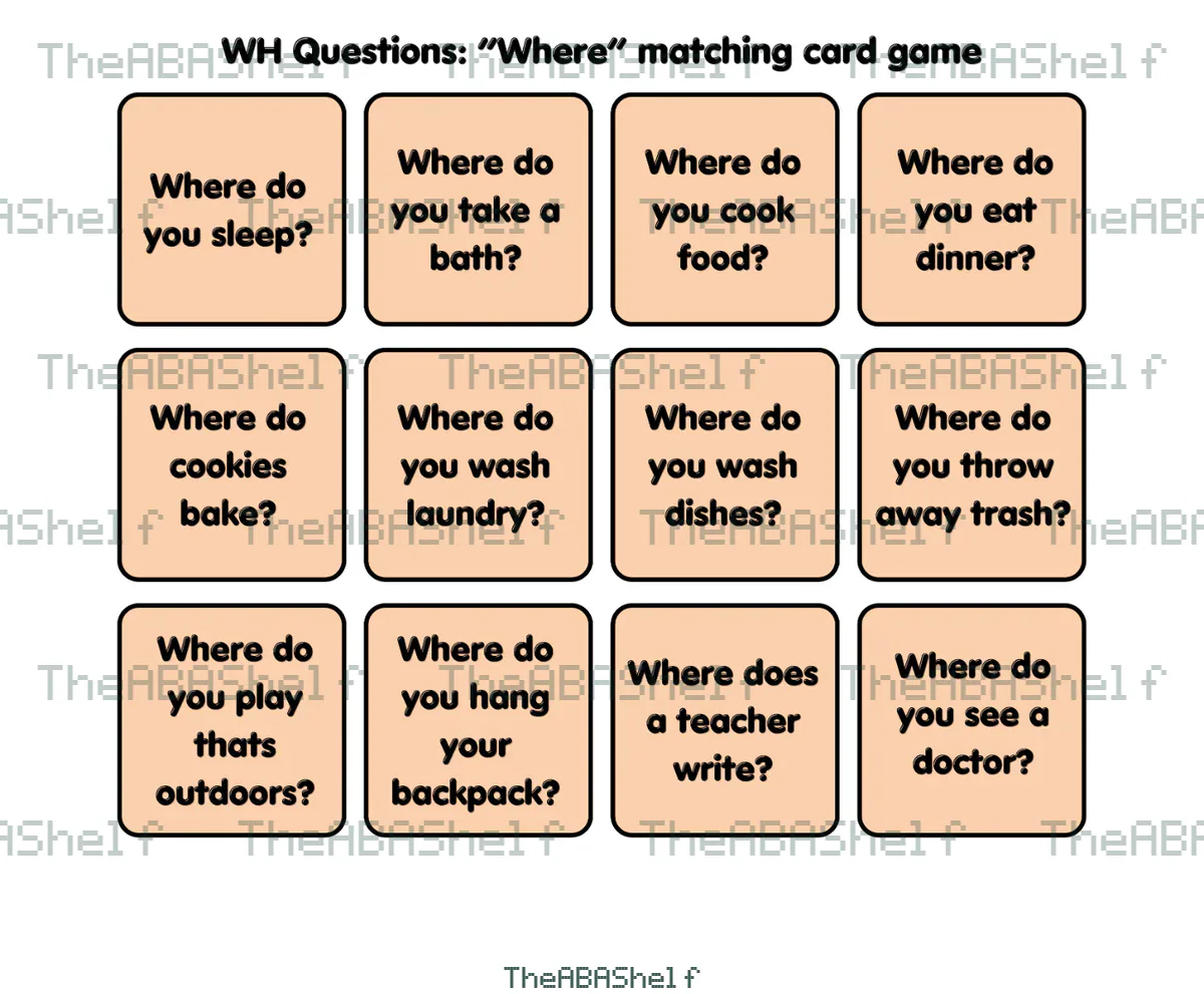 Watermarked preview of WH Questions: Where Matching Game